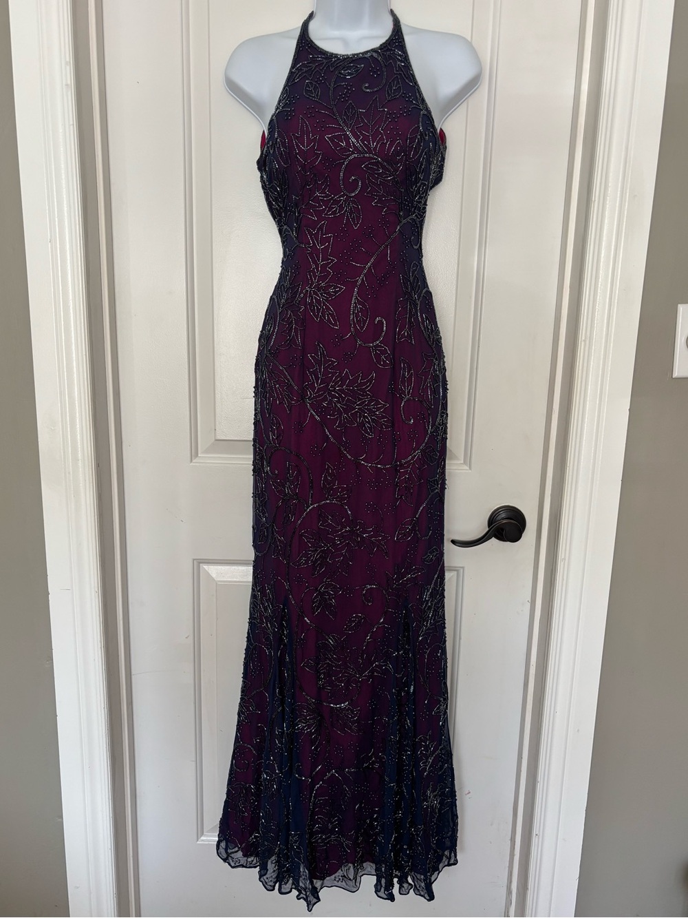 Cache open back beaded silk halter dress Small Y2K 90s vampy Whimsigoth glam